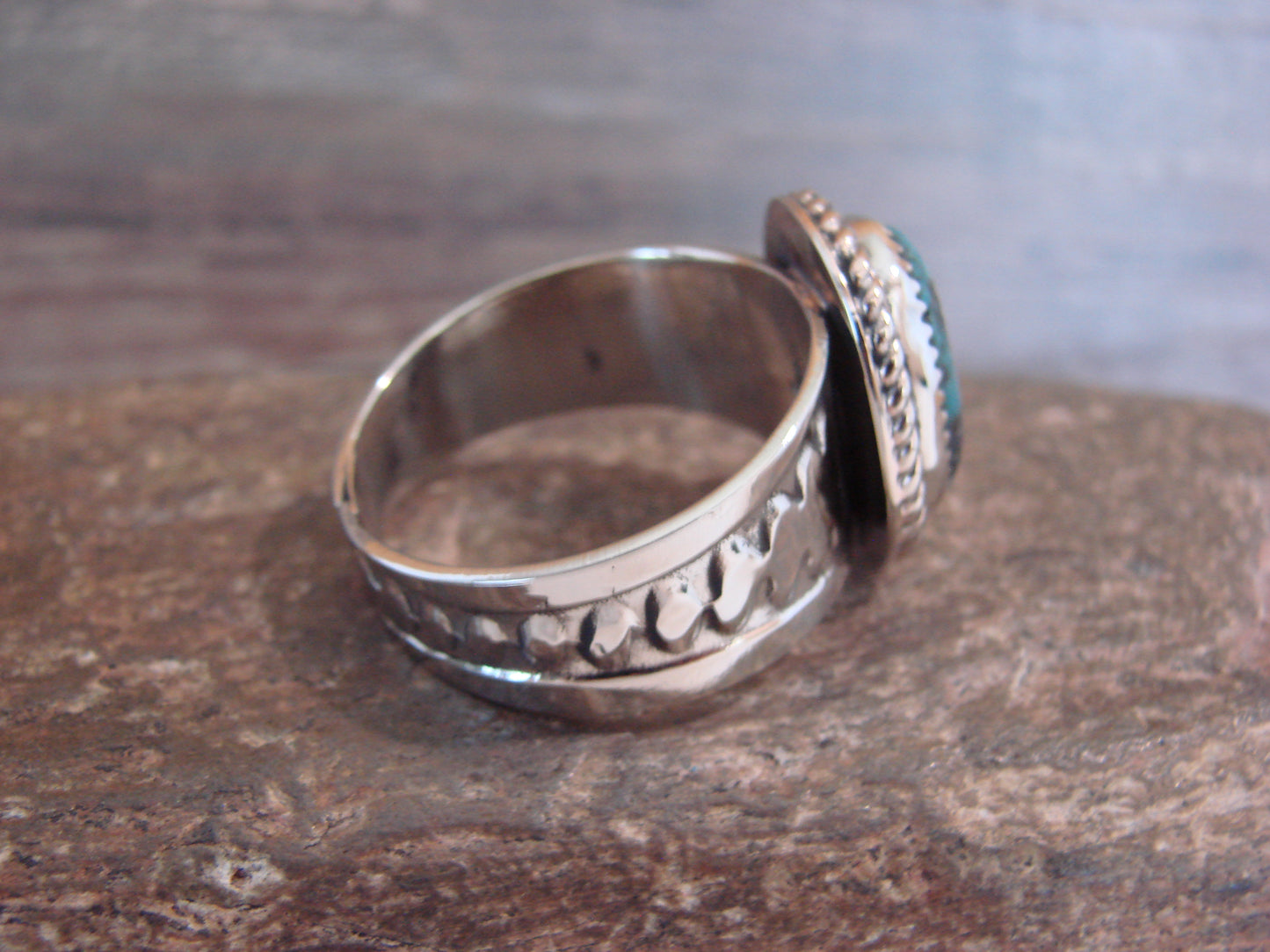 Native American Nickel Silver & Turquoise Scarf Ring by Cleveland