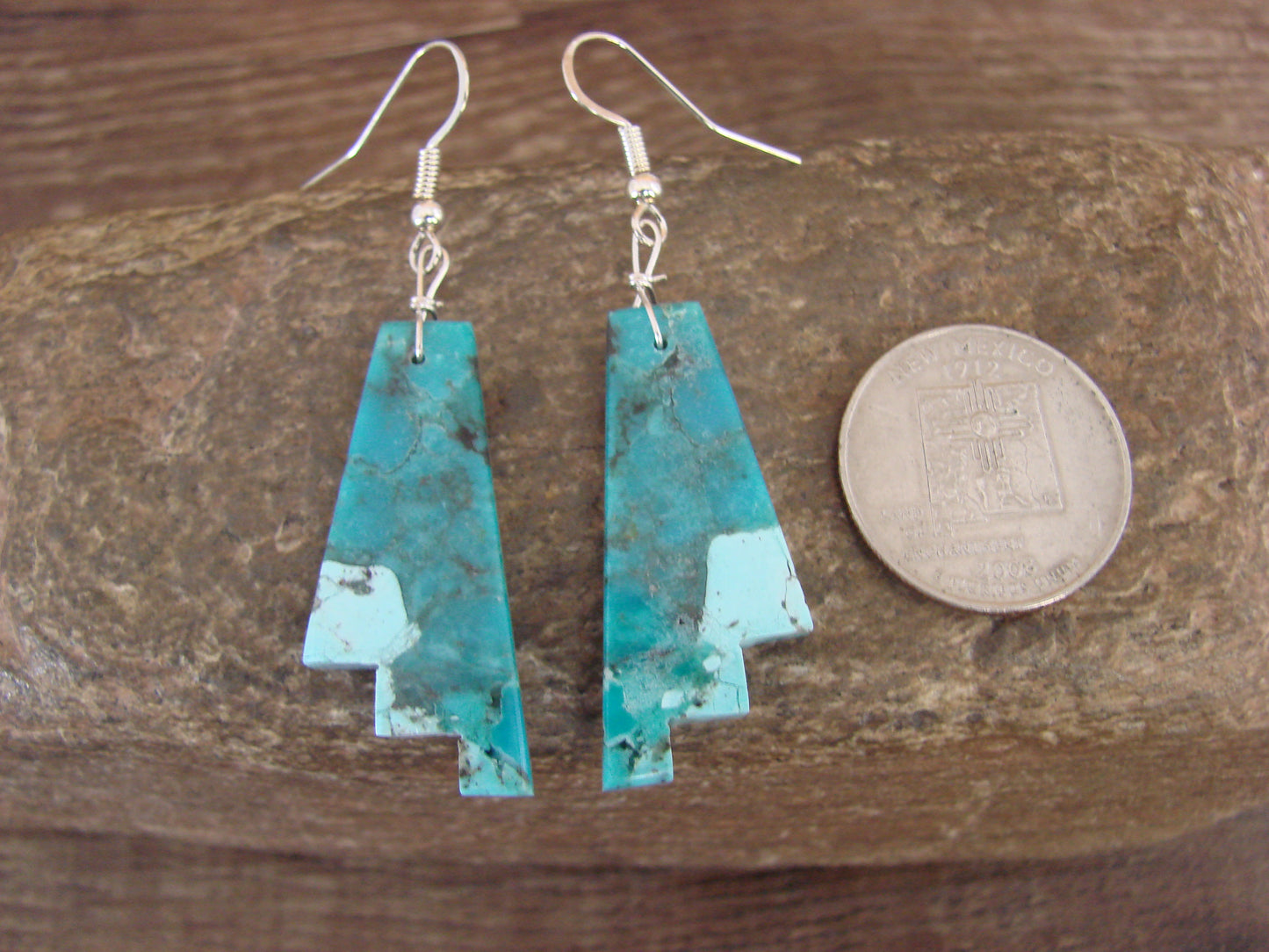 Native American Sterling Silver & Turquoise Slab Earrings - Garcia