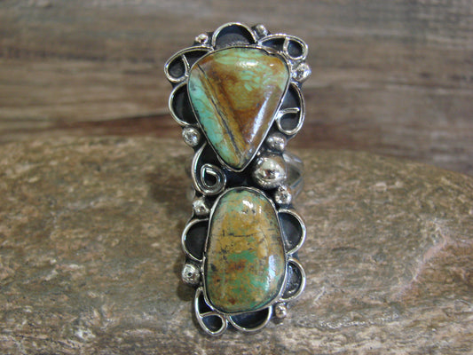 Native American Nickel Silver & Turquoise Ring by Cleveland - Size 9
