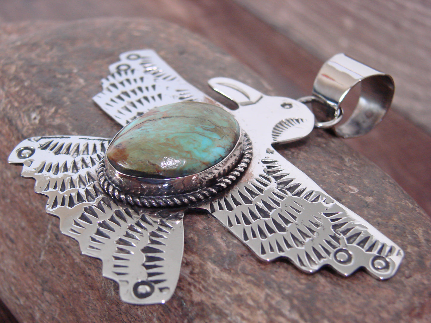 Native American Nickel Silver & Turquoise Eagle Pendant - Cleveland