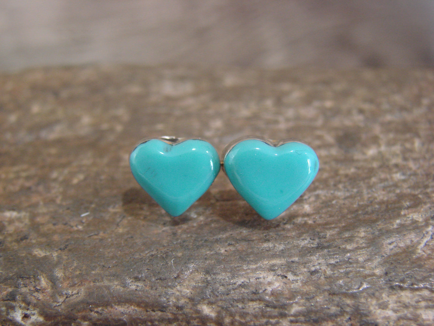 Native American Sterling Silver Turquoise Heart Post Earrings - Neha