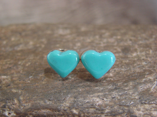 Native American Sterling Silver Turquoise Heart Post Earrings - Neha