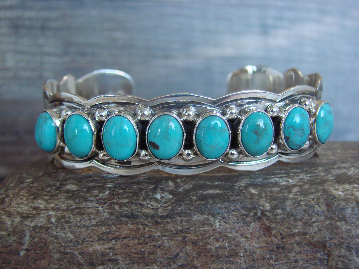 Native American Sterling Silver & Turquoise Row Bracelet by Yazzie