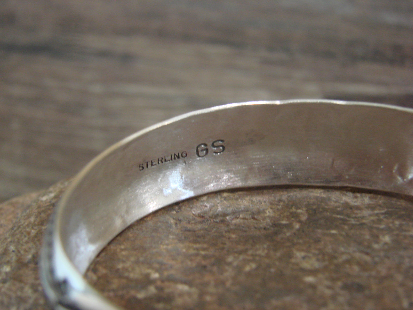 Native American Sterling Silver & Turquoise Row Bracelet Signed GS