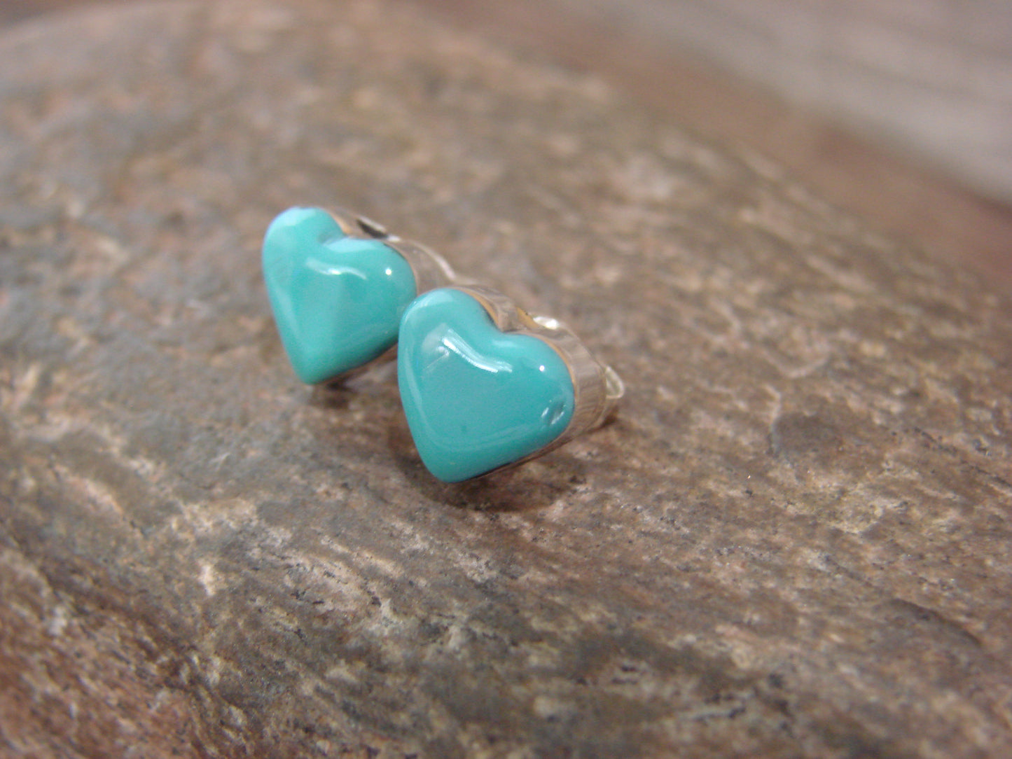 Native American Sterling Silver Turquoise Heart Post Earrings - Neha