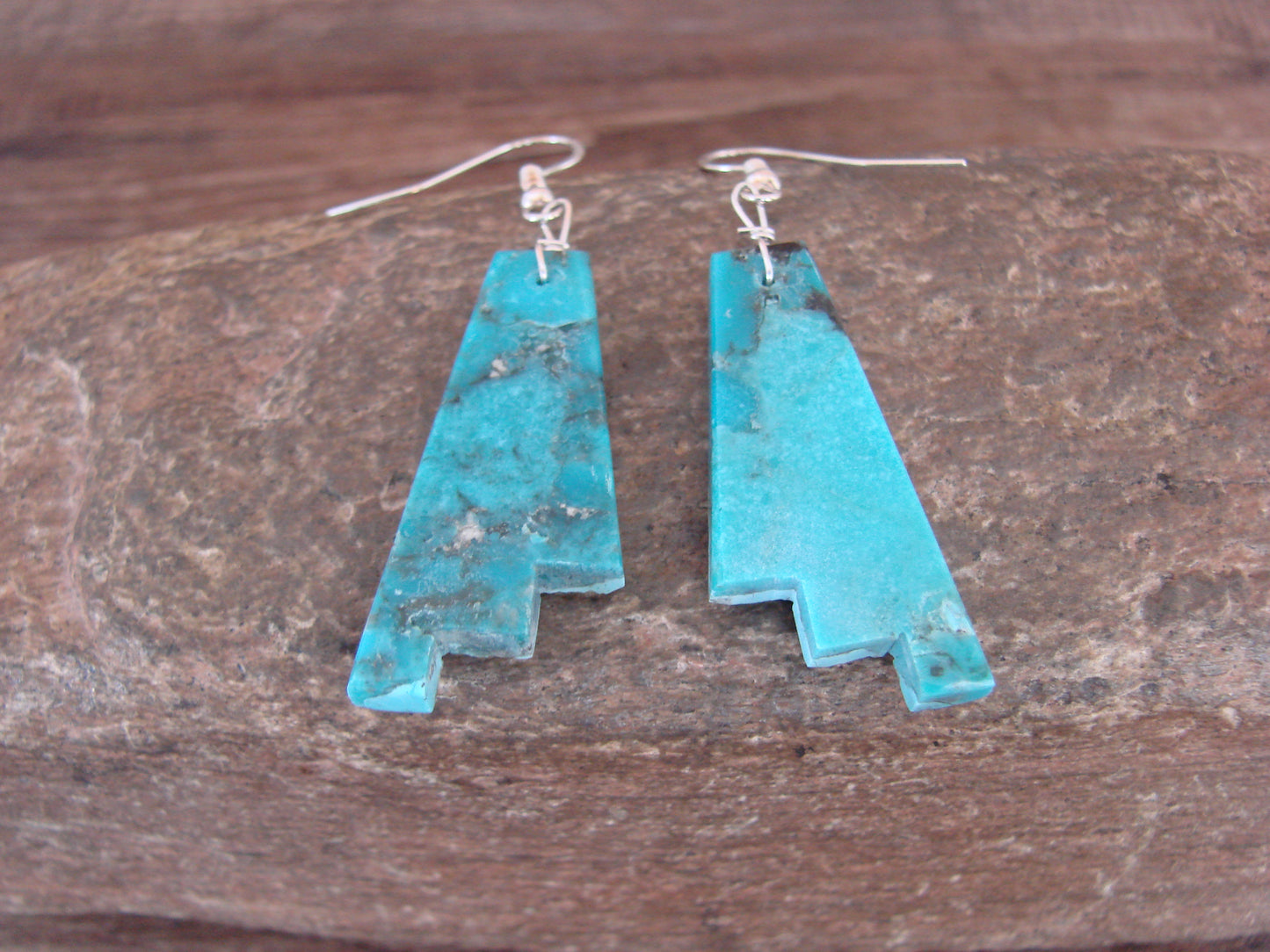 Native American Sterling Silver & Turquoise Slab Earrings - Garcia