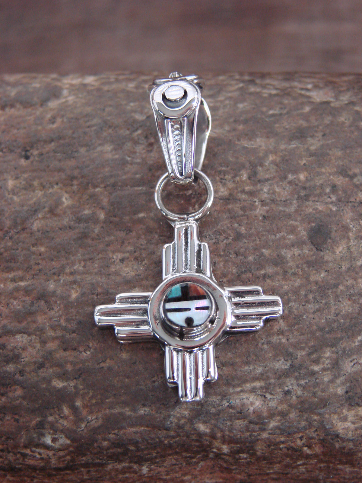 Native American Sterling Silver Zia Symbol & Sunface Pendant - Kallestewa
