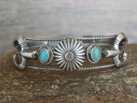 Native American Sterling Silver & Turquoise Naja Bracelet by Platero