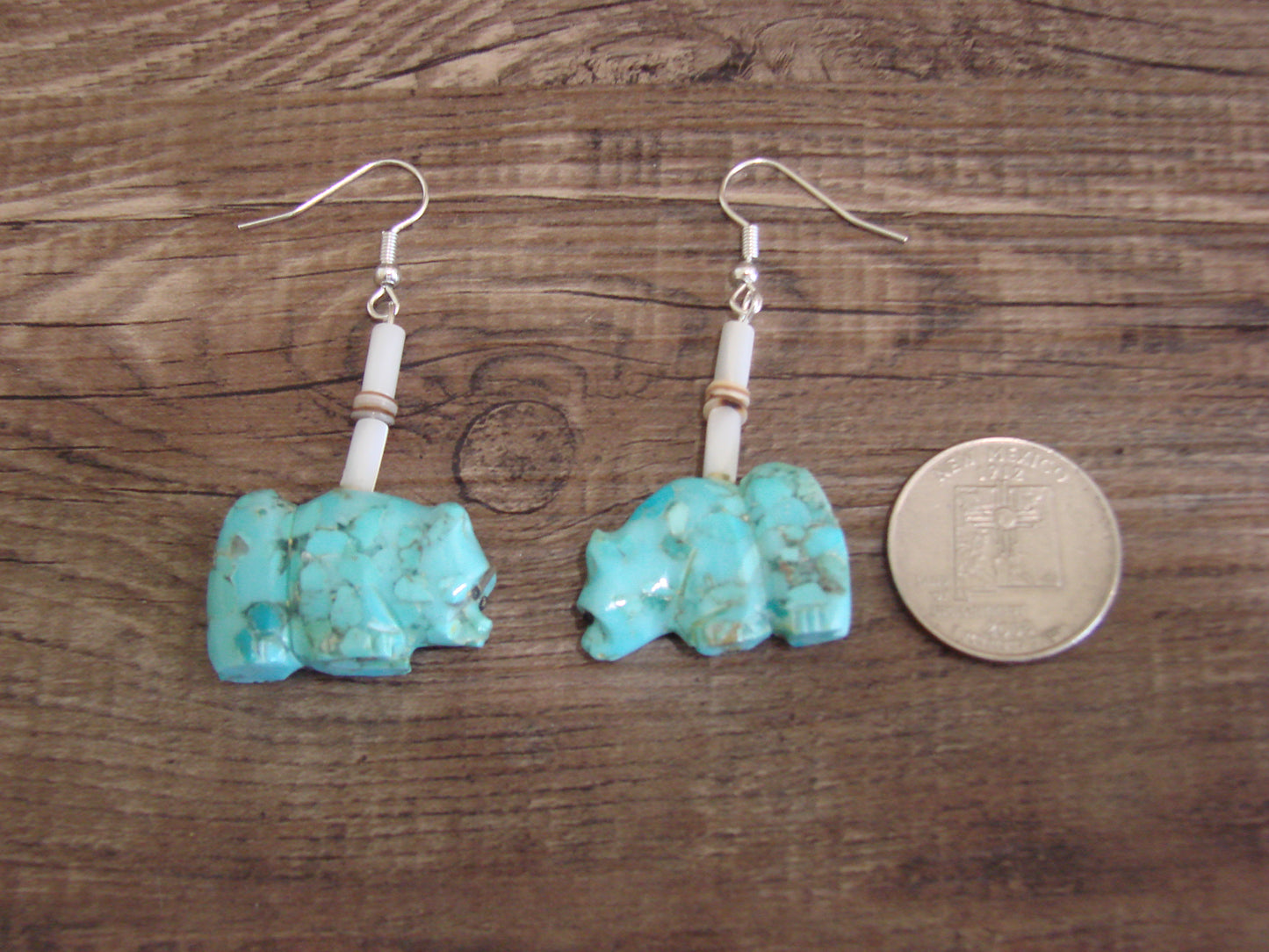 Native American Hand Carved Bear Fetish Dangle Earrings - Laate