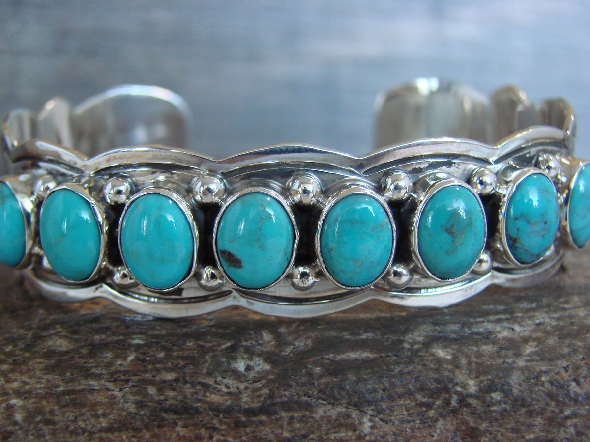 Native American Sterling Silver & Turquoise Row Bracelet by Yazzie