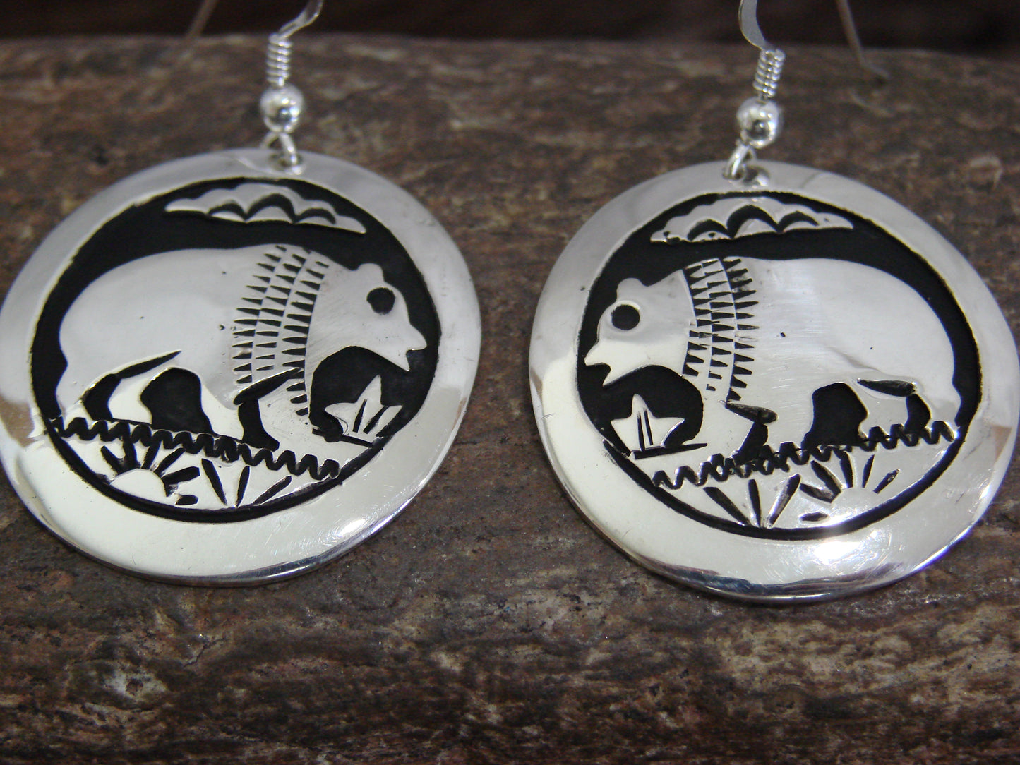 Native American Sterling Silver Bear Dangle Earrings - Singer