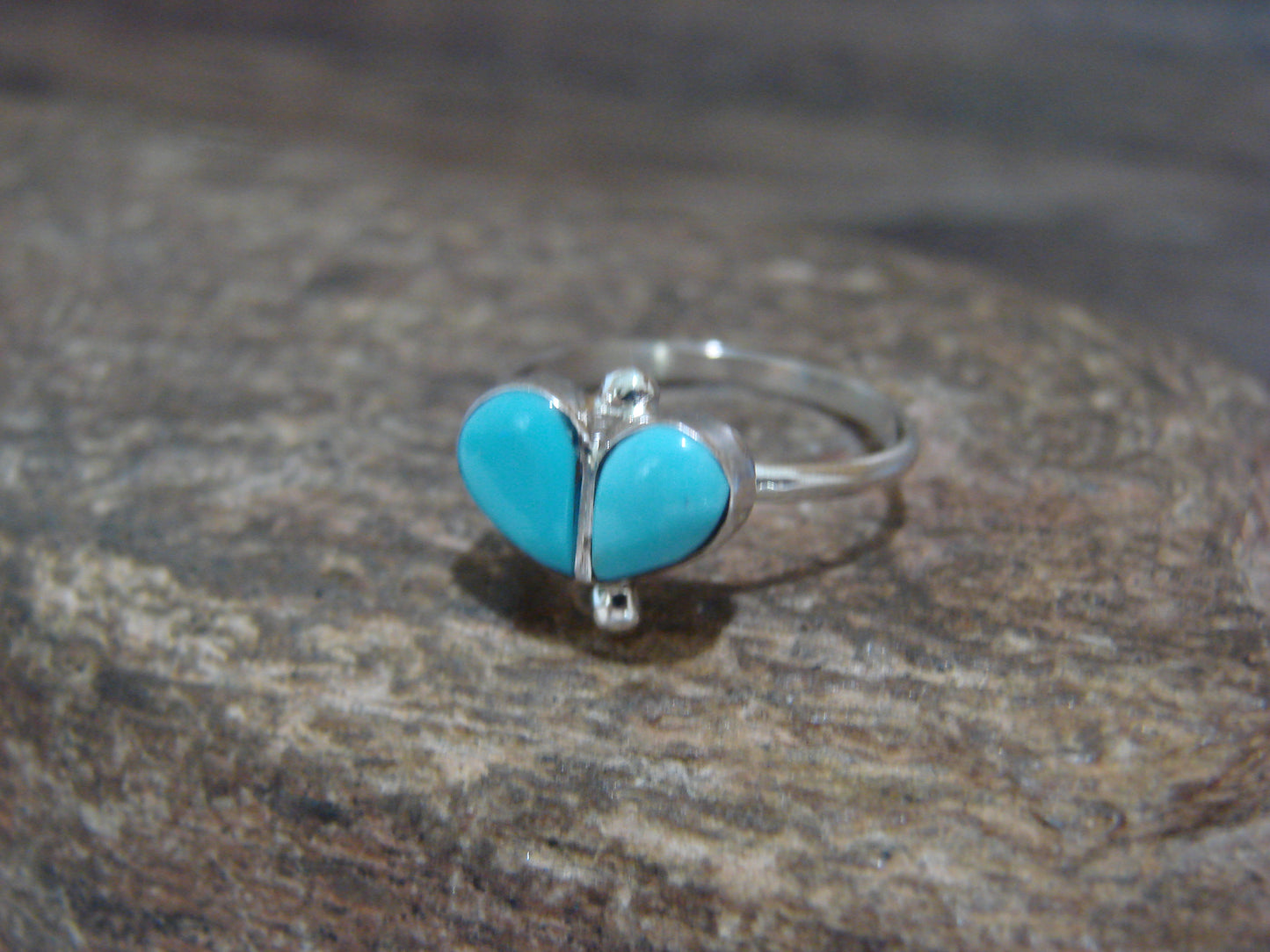 Native American Sterling Silver & Turquoise Heart Ring by Neha - Size 4