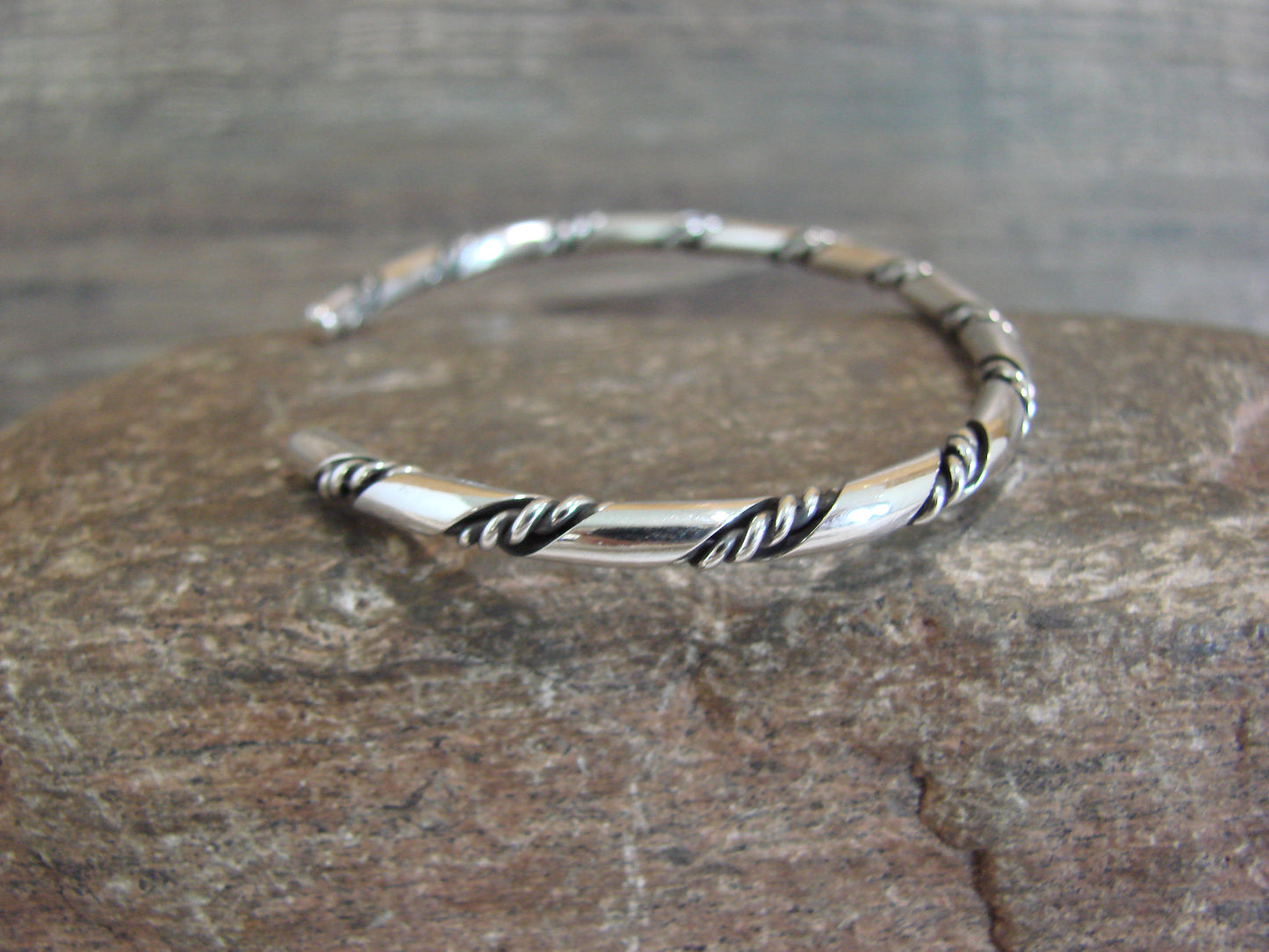 Native American Navajo Indian 1/8" Twisted Sterling Silver Bracelet by Tahe
