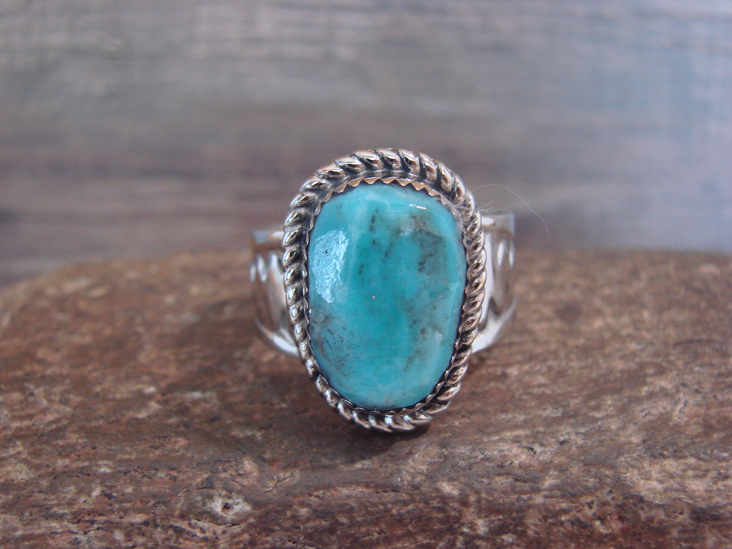 Native American Nickel Silver & Turquoise Scarf Ring by Cleveland