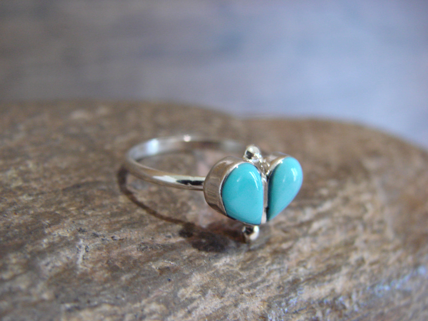 Native American Sterling Silver & Turquoise Heart Ring by Neha - Size 4
