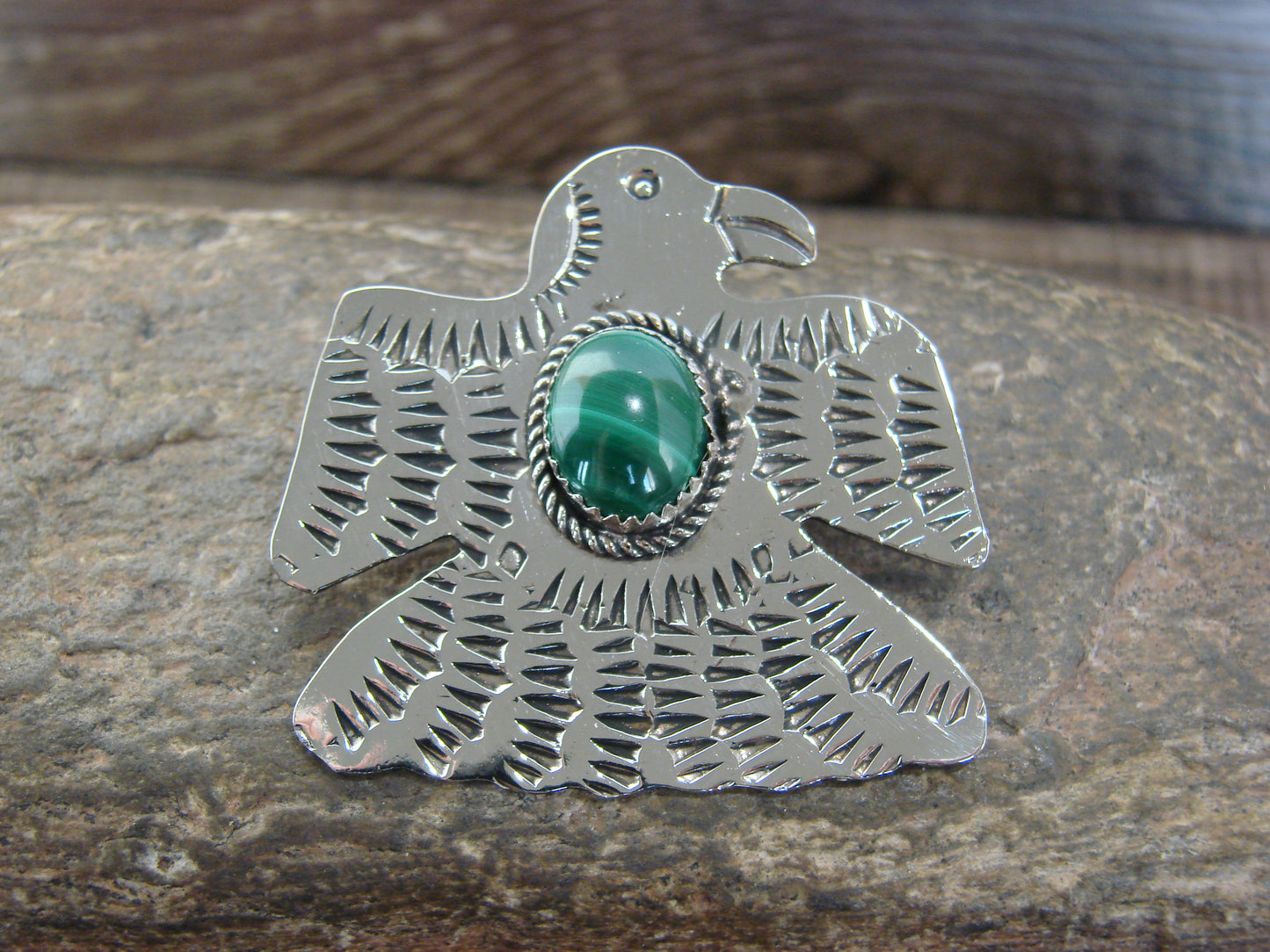 Native American Nickel Silver & Gaspeite Eagle Pendant - Cleveland