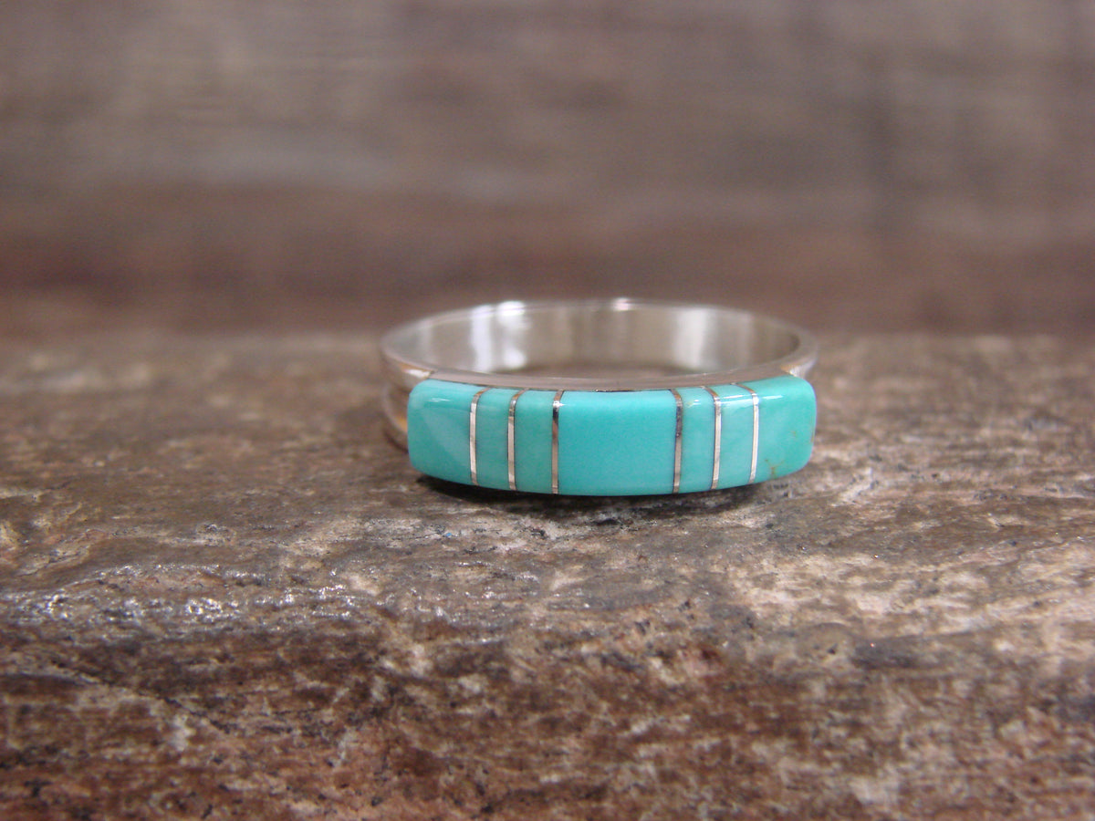 Native American Sterling Silver & Turquoise Inlay Ring Size 11 - Kallestewa