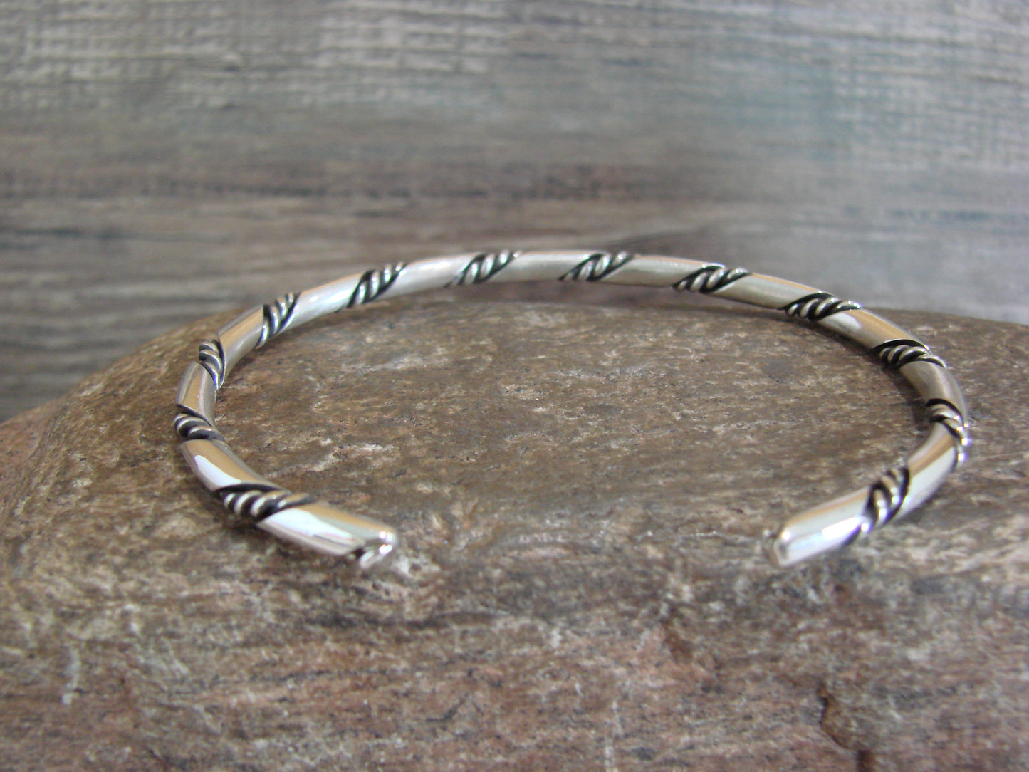 Native American Navajo Indian 1/8" Twisted Sterling Silver Bracelet by Tahe