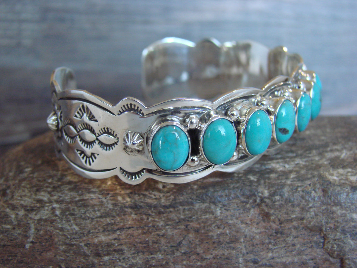 Native American Sterling Silver & Turquoise Row Bracelet by Yazzie