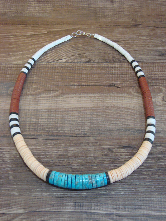 Native American 19" Santo Domingo Multi Stone Heishi Necklace - Crespin