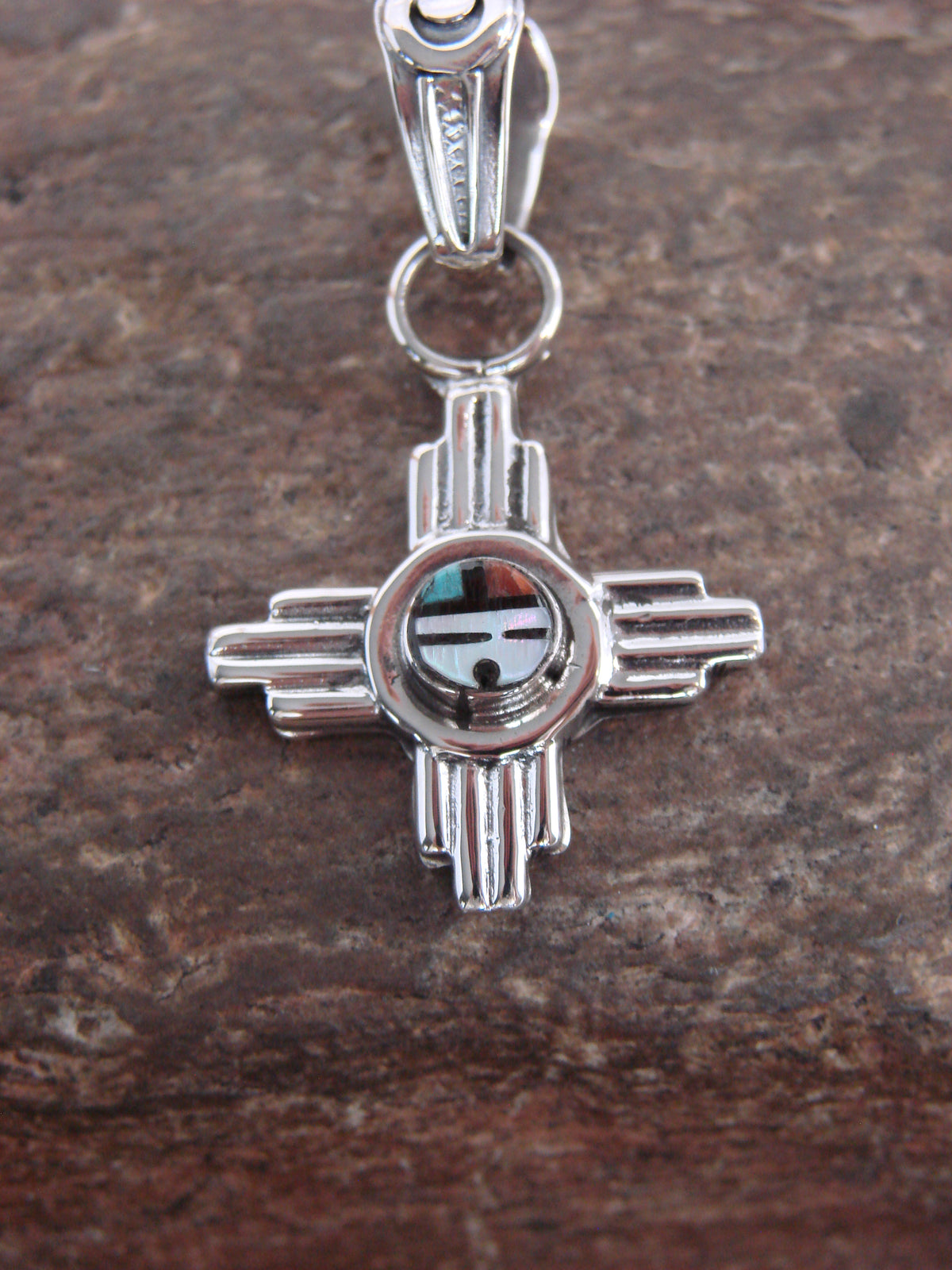 Native American Sterling Silver Zia Symbol & Sunface Pendant - Kallestewa