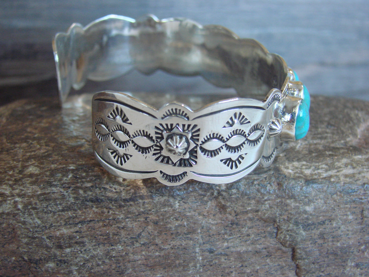 Native American Sterling Silver & Turquoise Row Bracelet by Yazzie