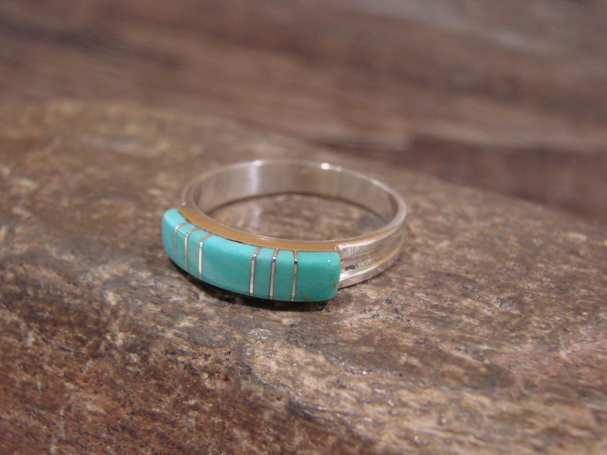 Native American Sterling Silver & Turquoise Inlay Ring Size 11 - Kallestewa