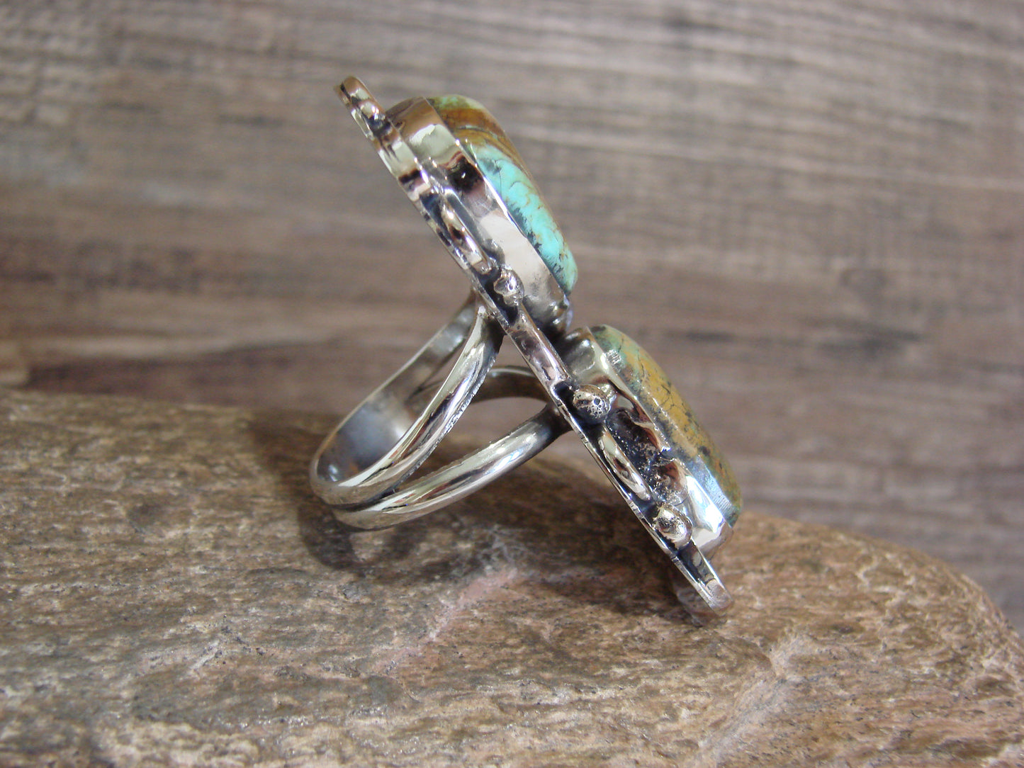 Native American Nickel Silver & Turquoise Ring by Cleveland - Size 9