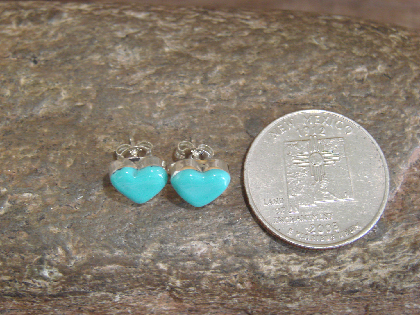 Native American Sterling Silver Turquoise Heart Post Earrings - Neha