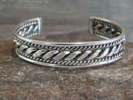 Native American Navajo Indian 1/2" Twisted Sterling Silver Bracelet by Tahe