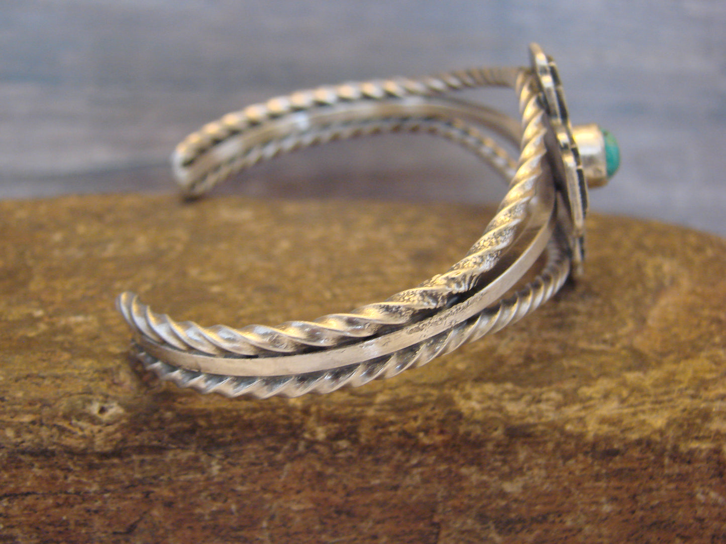 Native American Sterling Silver & Turquoise Zia Bracelet by Gordon
