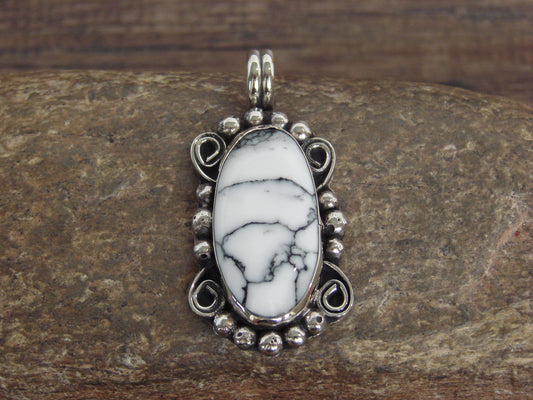 Native American Nickel Silver & Howlite Pendant - Cleveland