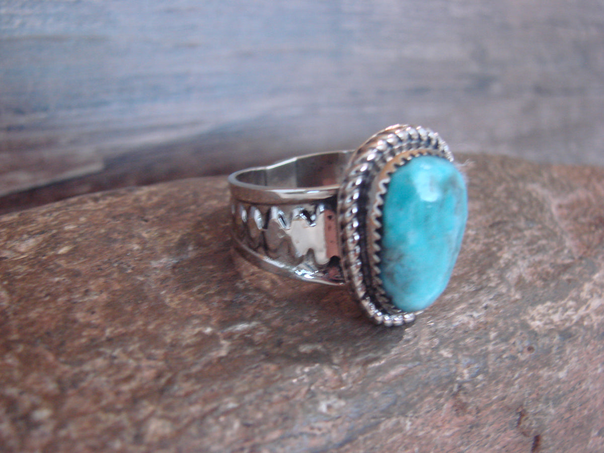 Native American Nickel Silver & Turquoise Scarf Ring by Cleveland