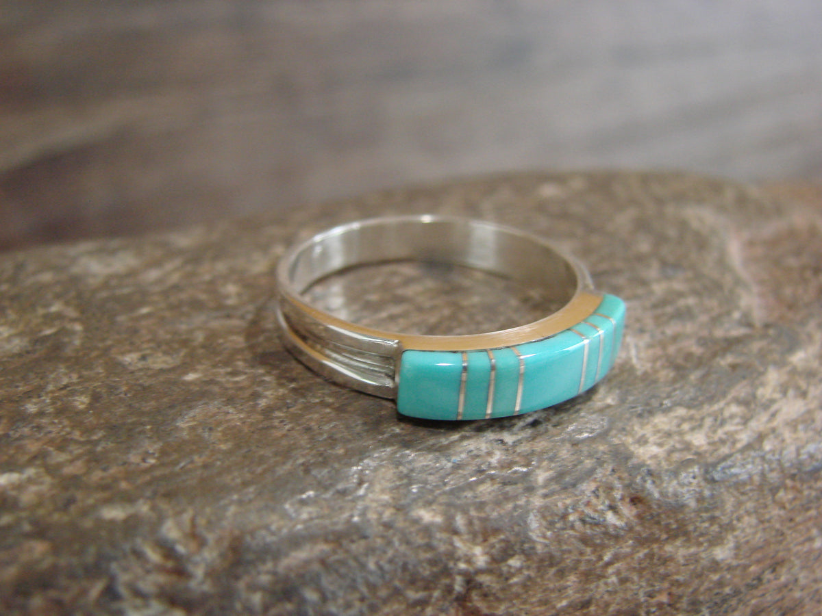 Native American Sterling Silver & Turquoise Inlay Ring Size 11 - Kallestewa