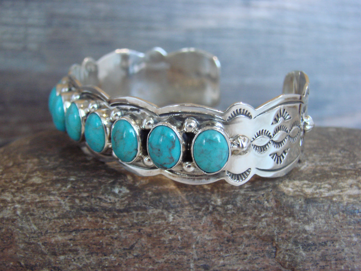 Native American Sterling Silver & Turquoise Row Bracelet by Yazzie