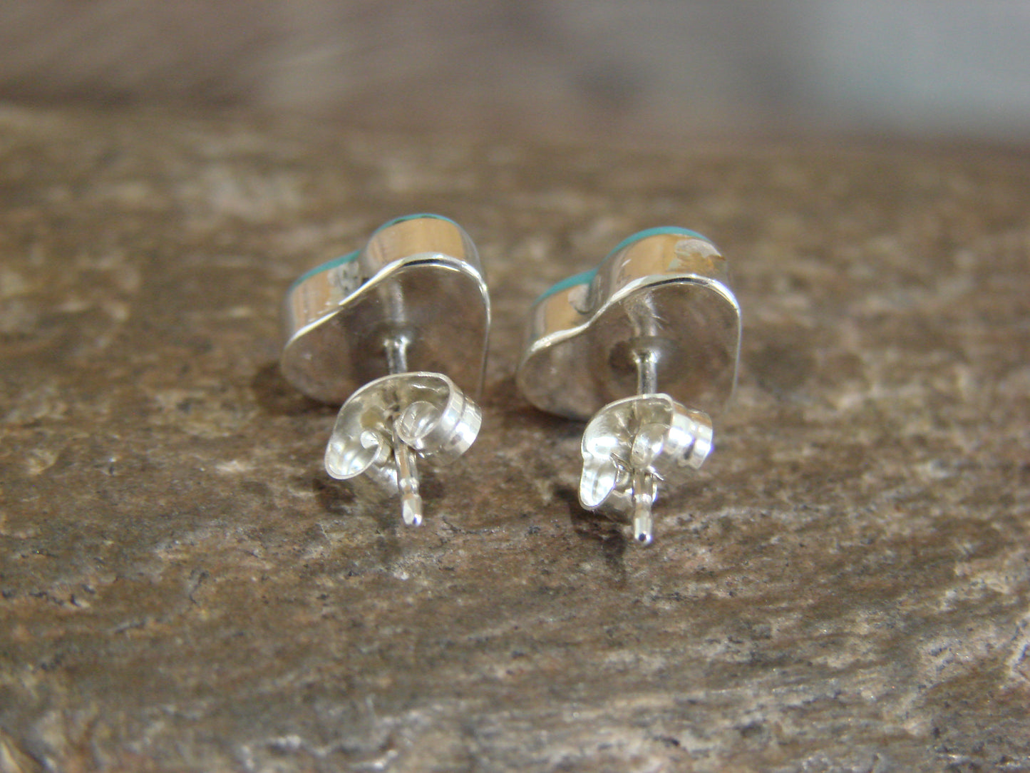 Native American Sterling Silver Turquoise Heart Post Earrings - Neha