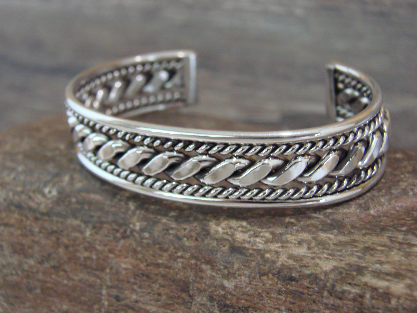 Native American Navajo Indian 1/2" Twisted Sterling Silver Bracelet by Tahe