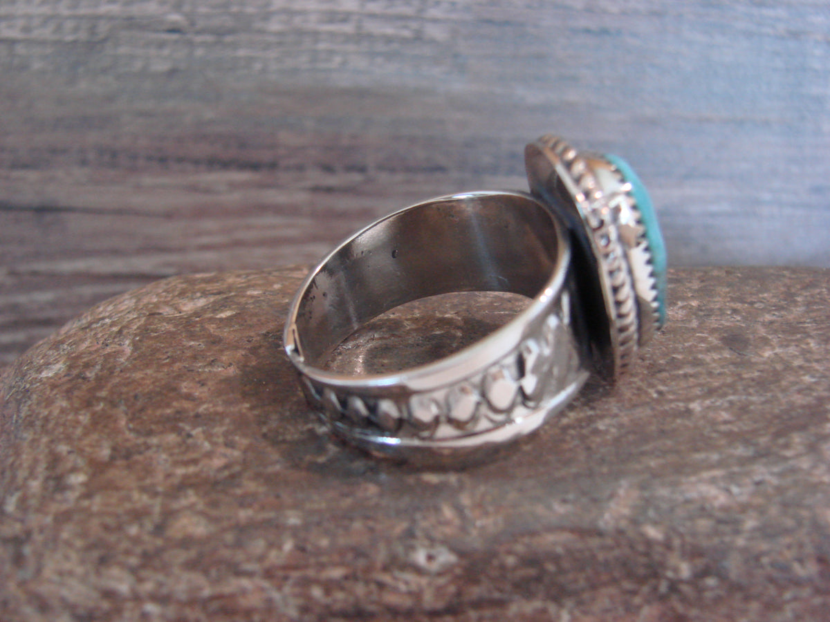 Native American Nickel Silver & Turquoise Scarf Ring by Cleveland