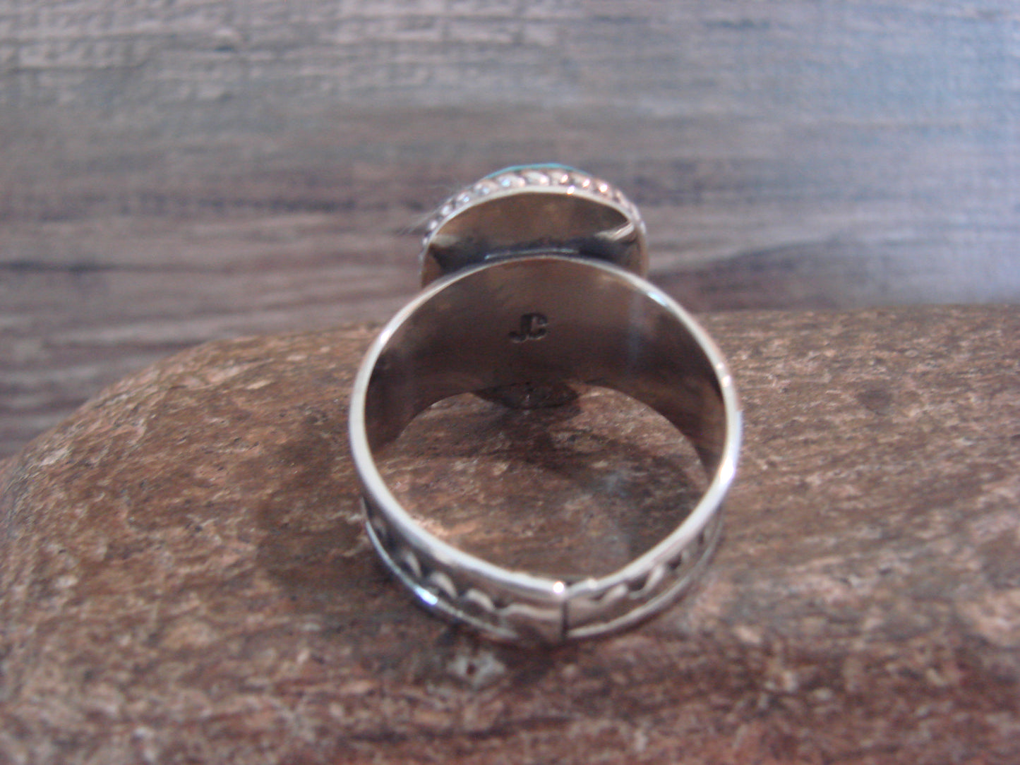 Native American Nickel Silver & Turquoise Scarf Ring by Cleveland