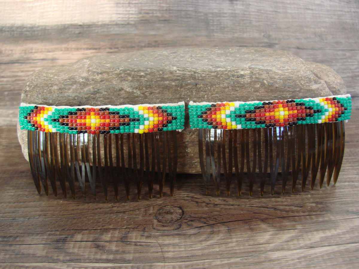 Native American Hand Beaded Hair Comb Set by Cleveland