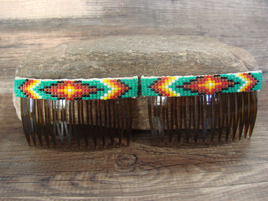 Native American Hand Beaded Hair Comb Set by Cleveland