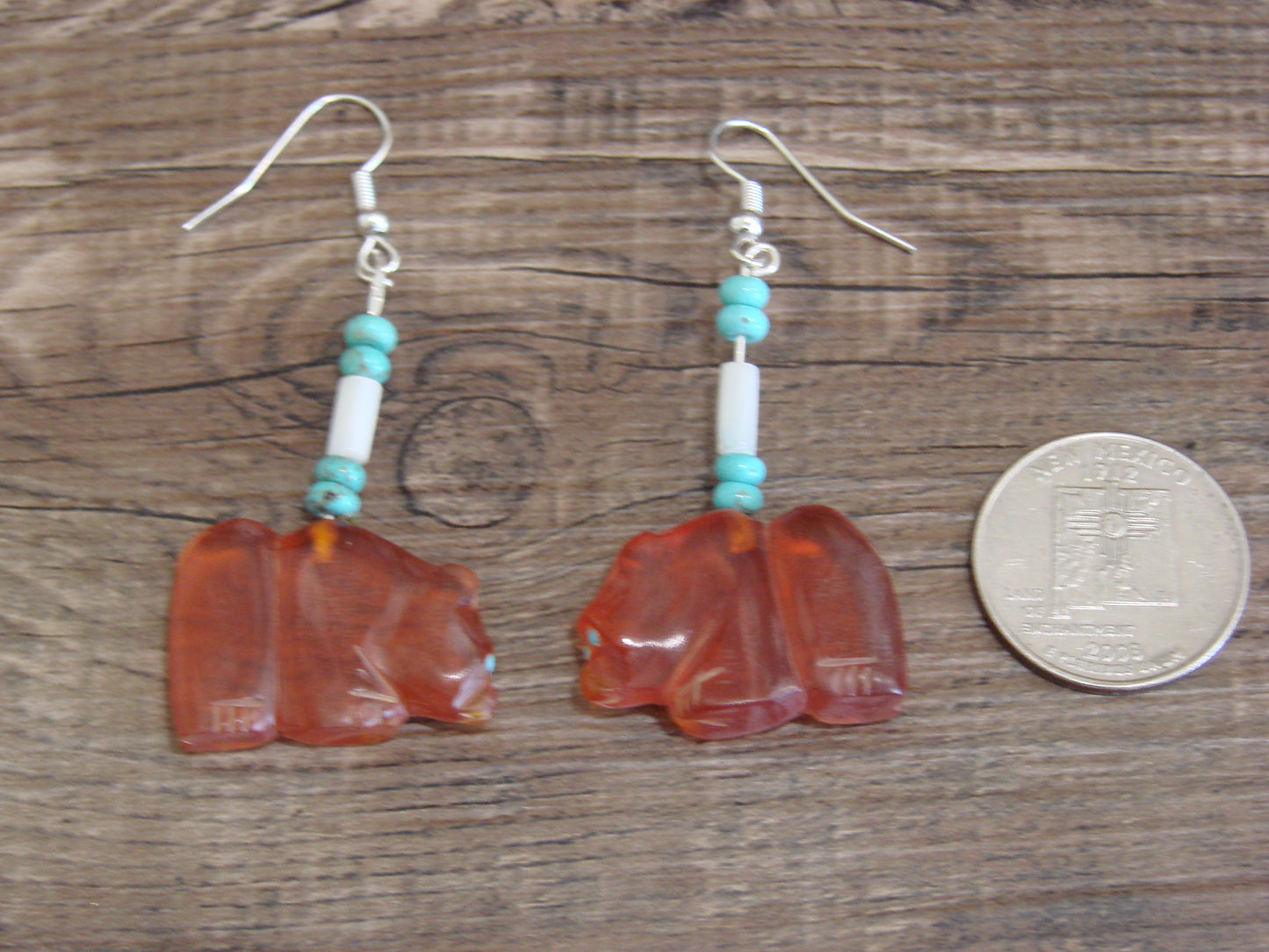 Native American Hand Carved Bear Fetish Dangle Earrings - Laate