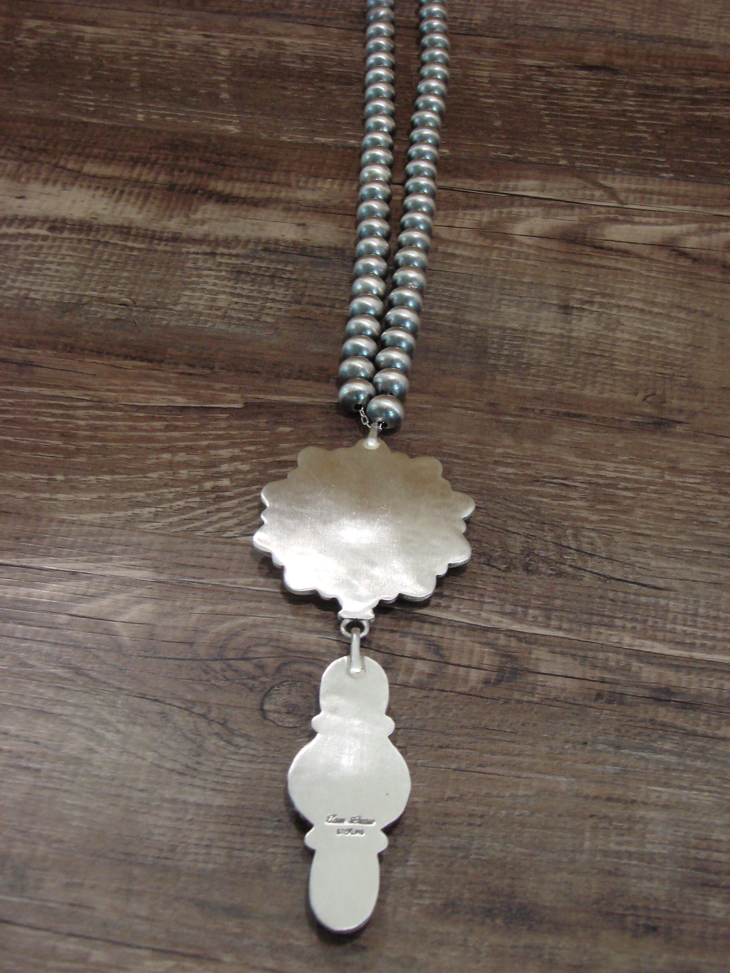 Native American 21" Sterling Silver & Turquoise Navajo Pearl Necklace By Lewis