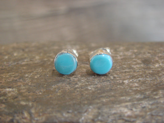 Native American Sterling Silver 1/4" Turquoise Stud Post Earrings by Neha