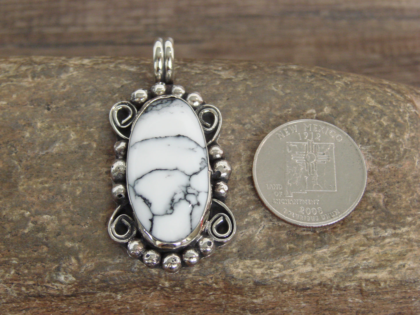 Native American Nickel Silver & Howlite Pendant - Cleveland