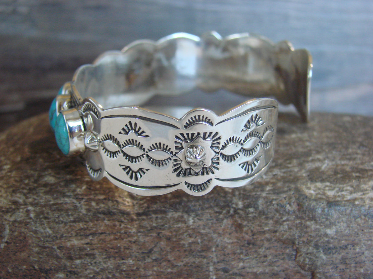Native American Sterling Silver & Turquoise Row Bracelet by Yazzie