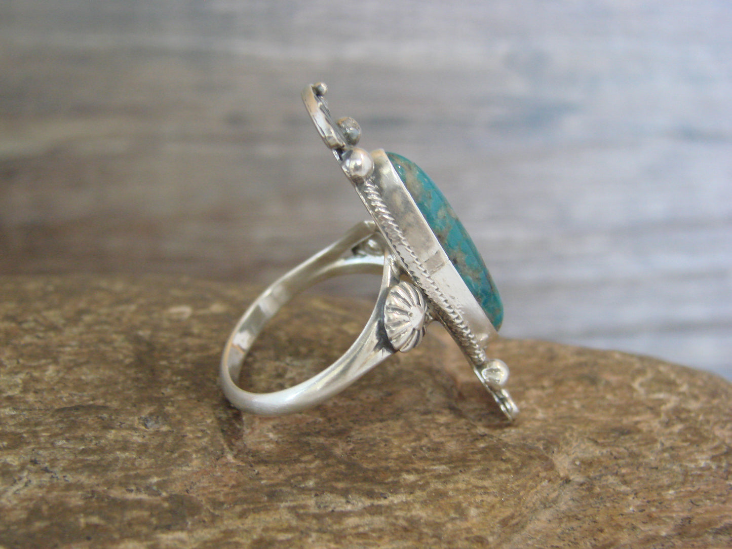 Native American Sterling Silver & Turquoise Ring by Largo - Size 6.5
