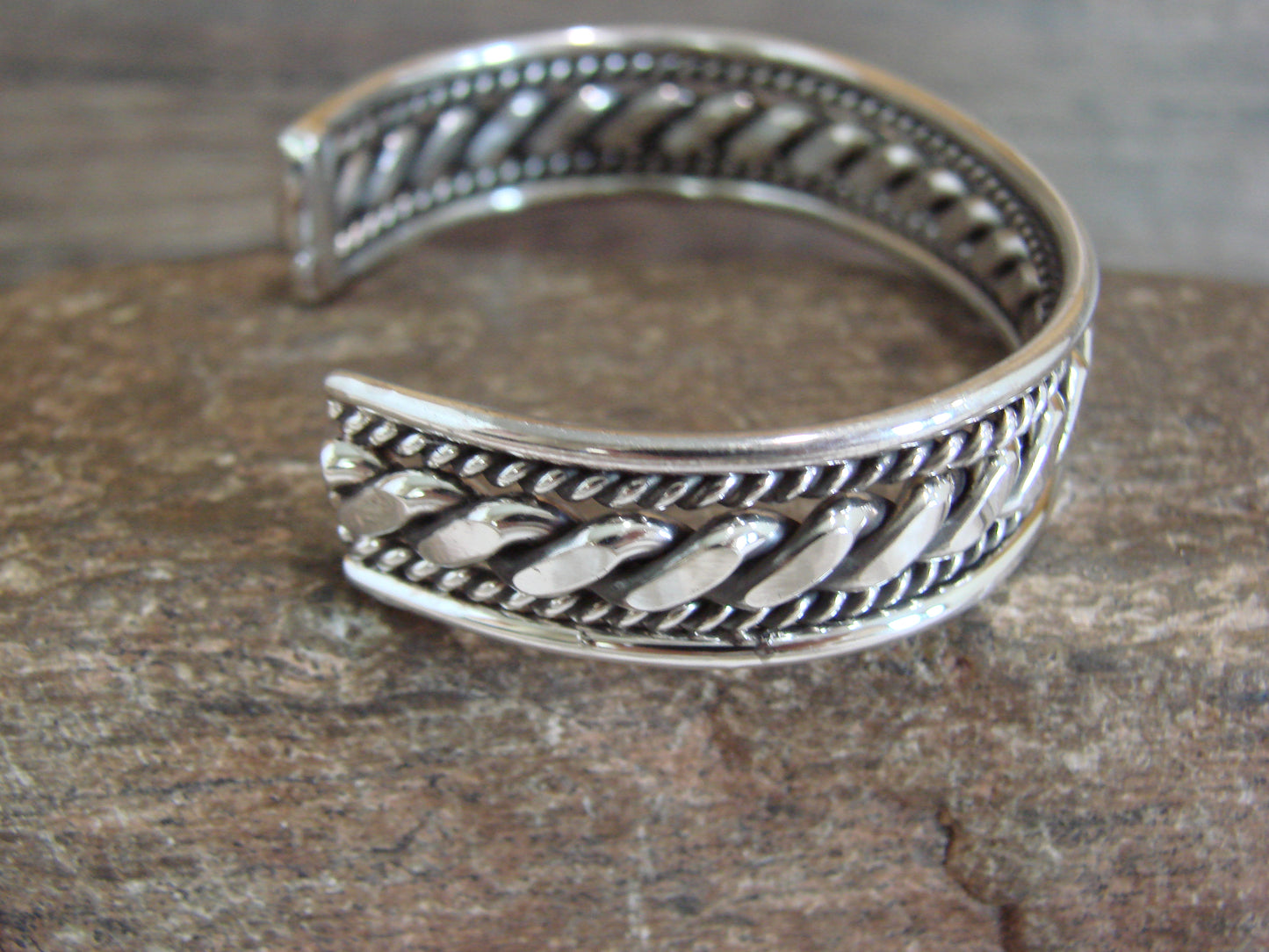 Native American Navajo Indian 1/2" Twisted Sterling Silver Bracelet by Tahe