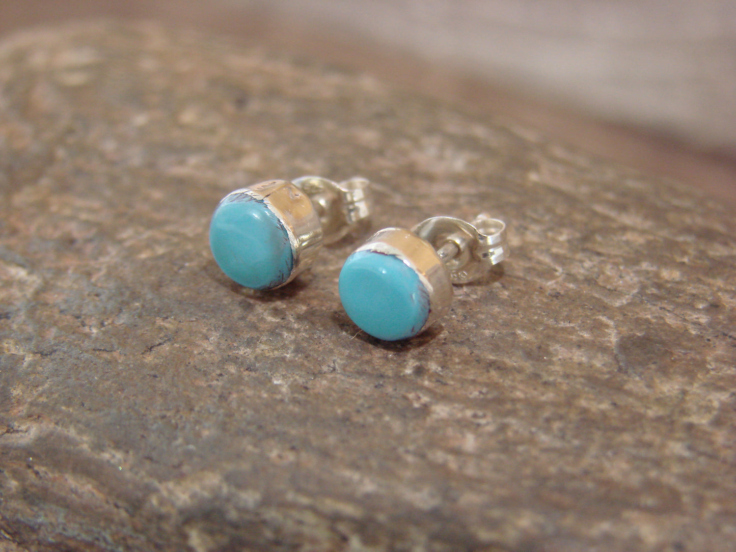 Native American Sterling Silver 1/4" Turquoise Stud Post Earrings by Neha