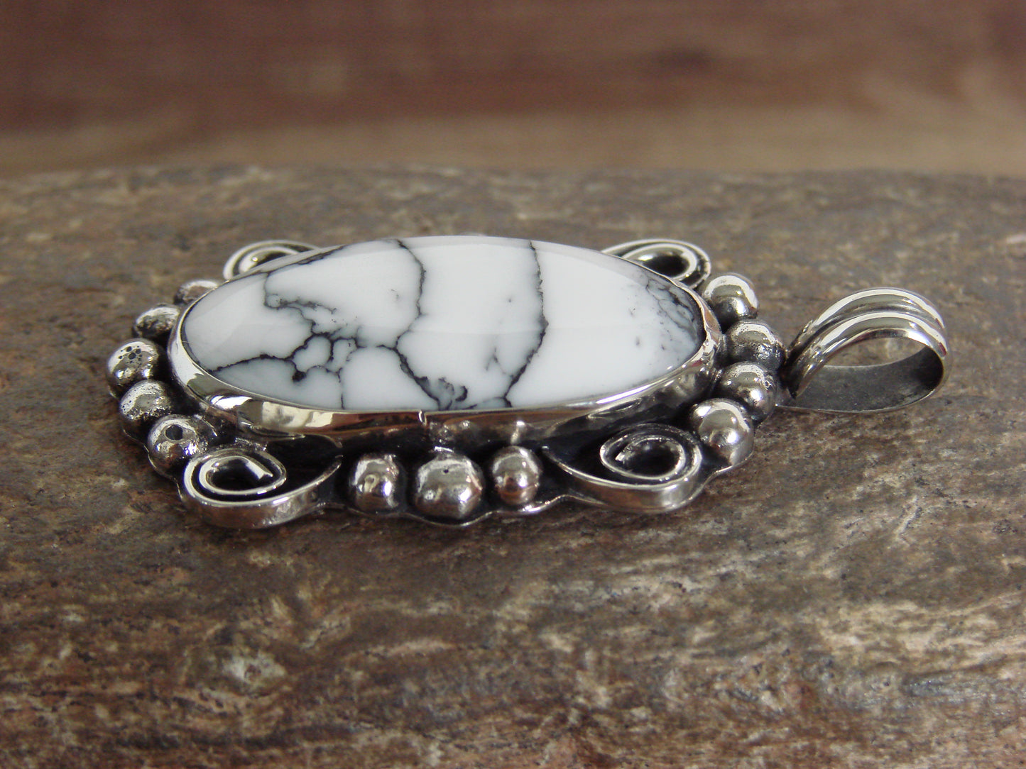 Native American Nickel Silver & Howlite Pendant - Cleveland